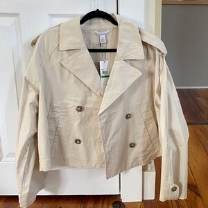 Calvin Klein Cream Cropped Double-Breasted Trench Jacket